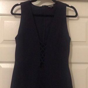 Missguided plunging navy midi dress